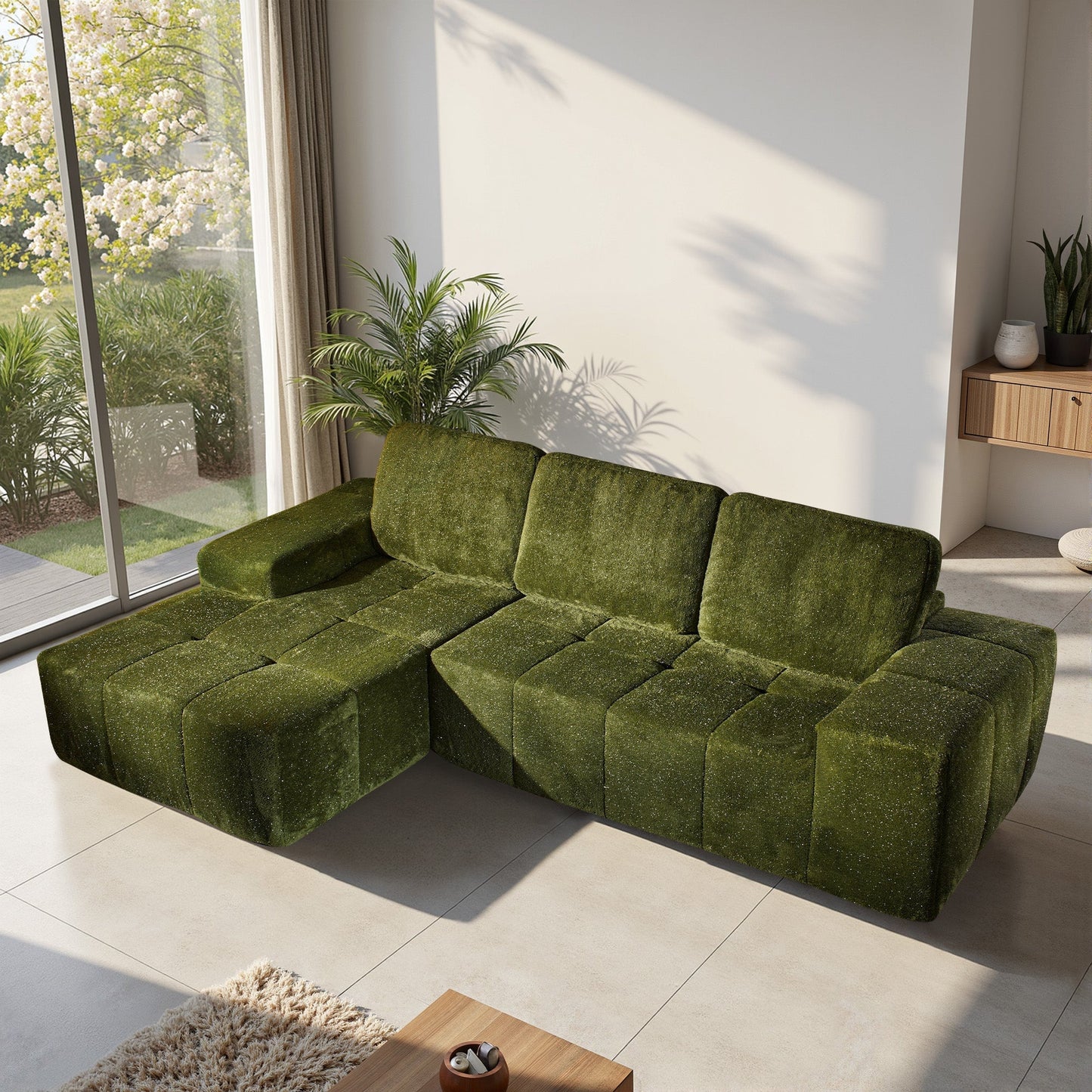 114" Cloud Sectional Sofa - L-Shaped Faux Leather Modular Couch with Deep Seat Chaise