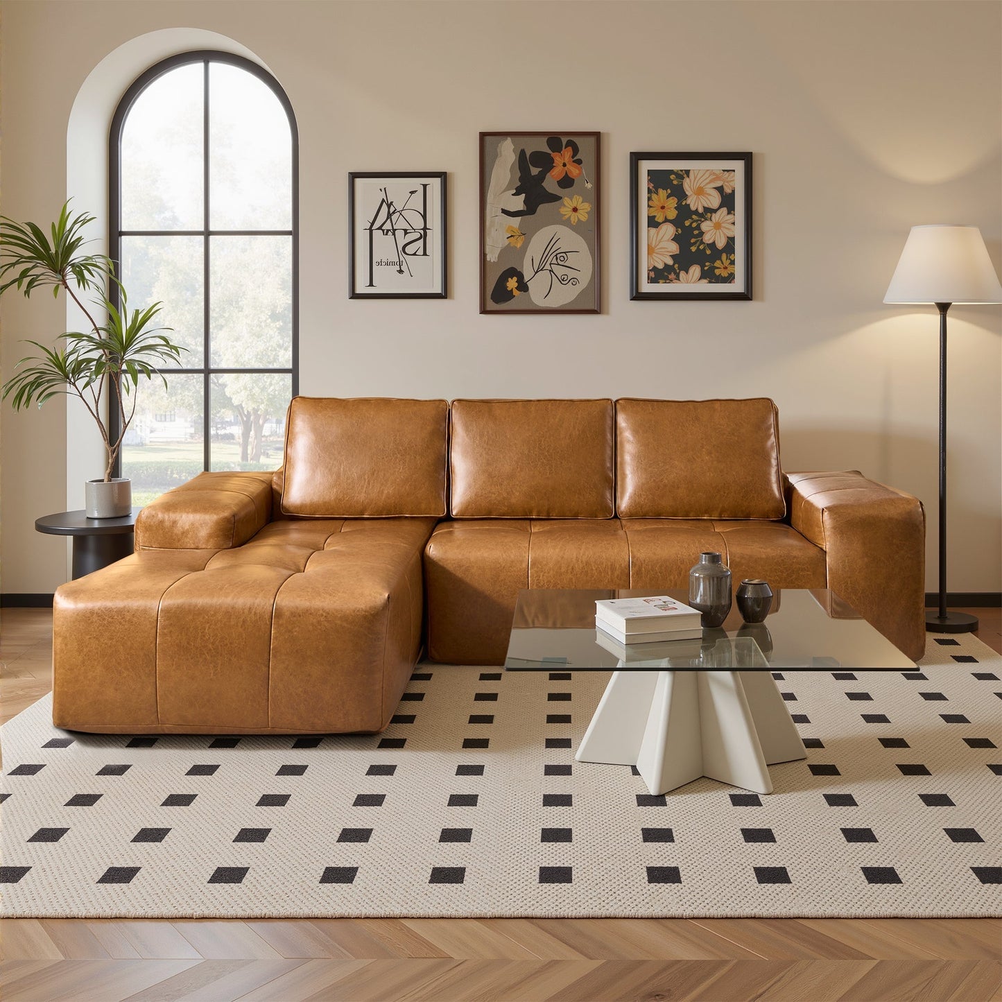 114" Cloud Sectional Sofa - L-Shaped Faux Leather Modular Couch with Deep Seat Chaise