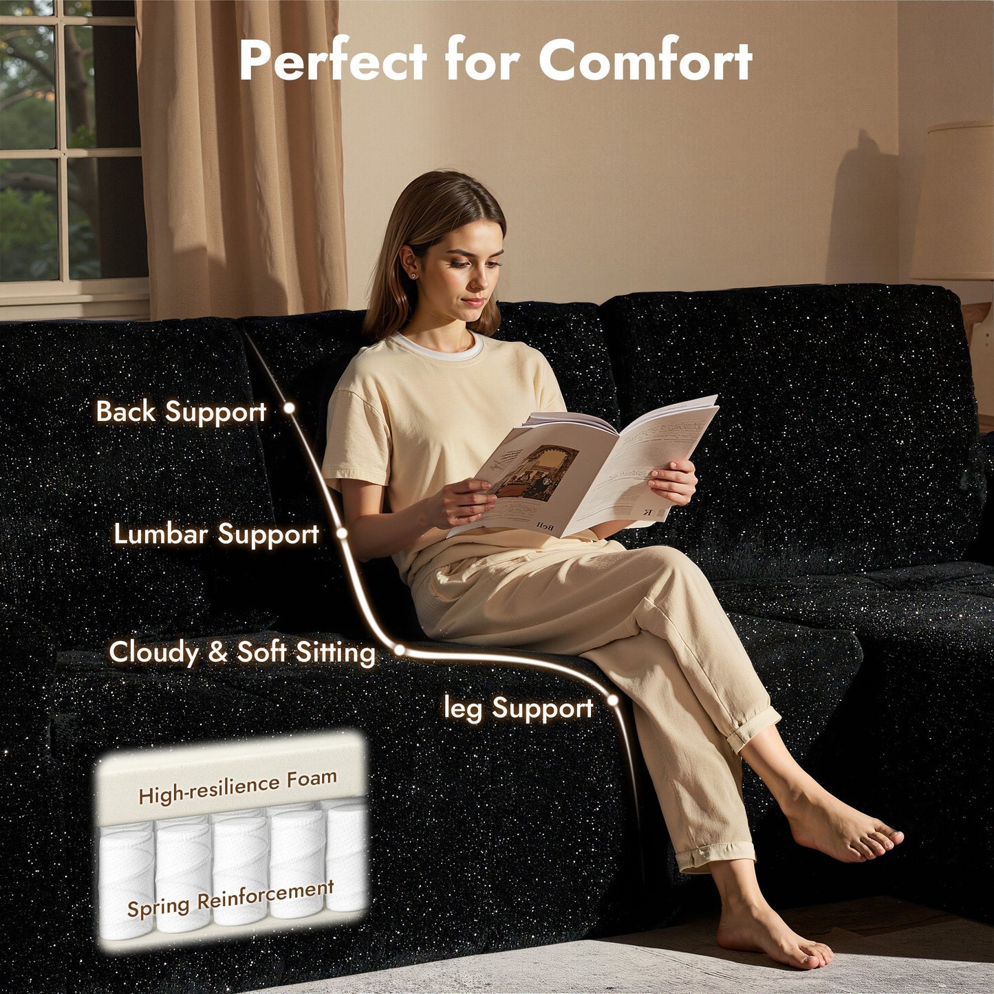 114" Cloud Sectional Sofa - L-Shaped Faux Leather Modular Couch with Deep Seat Chaise