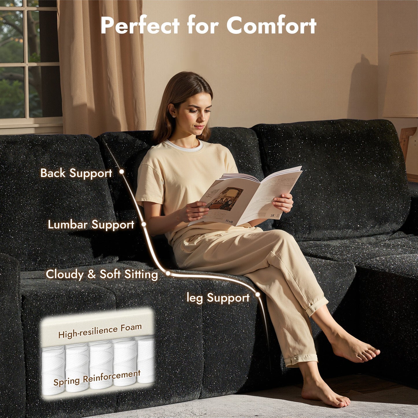 114" Cloud Sectional Sofa - L-Shaped Faux Leather Modular Couch with Deep Seat Chaise