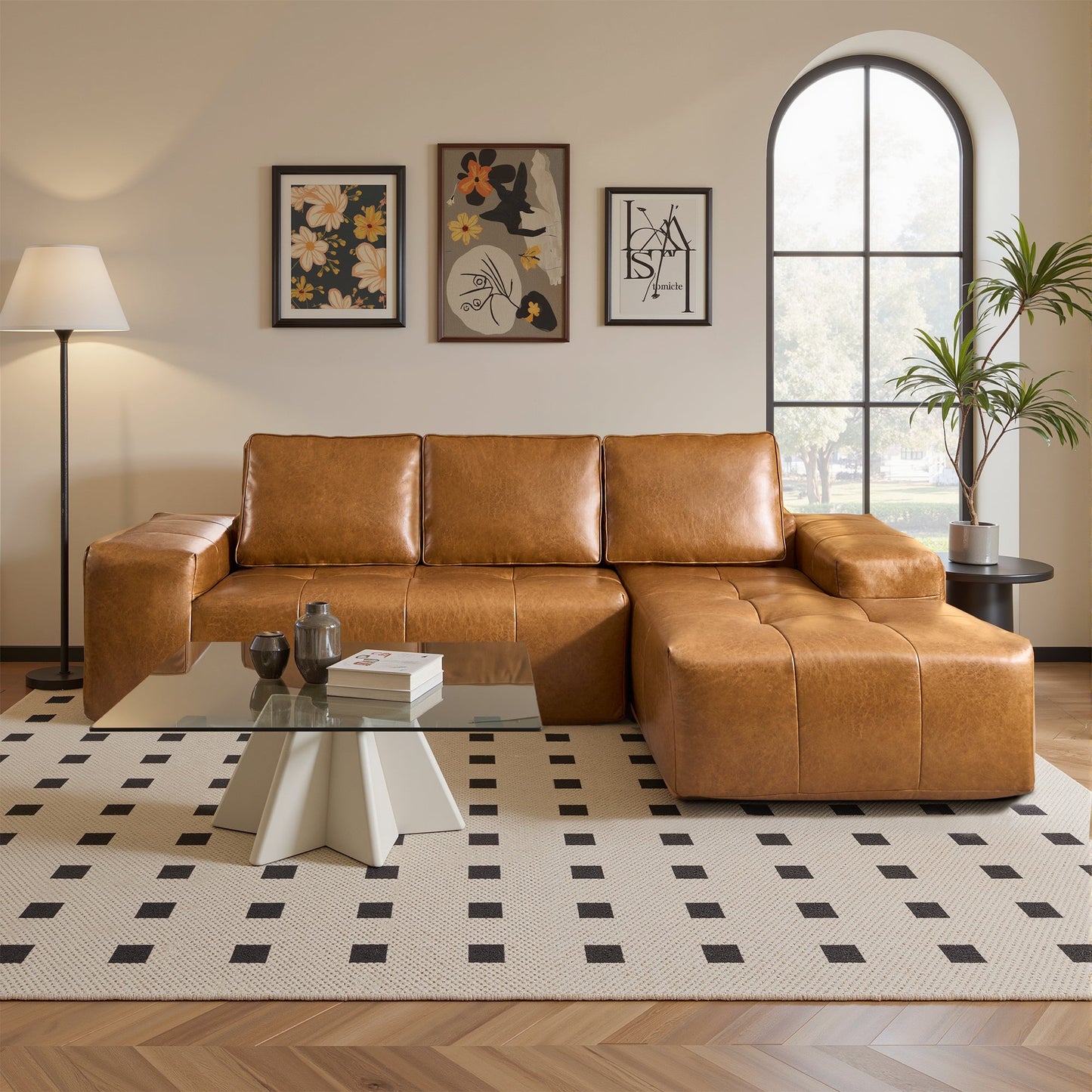 114" Cloud Sectional Sofa - L-Shaped Faux Leather Modular Couch with Deep Seat Chaise
