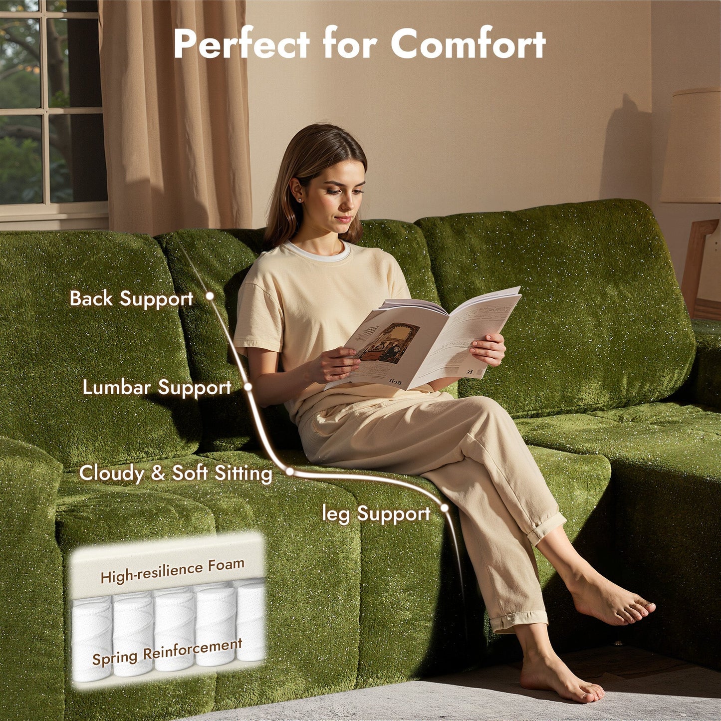 114" Cloud Sectional Sofa - L-Shaped Faux Leather Modular Couch with Deep Seat Chaise
