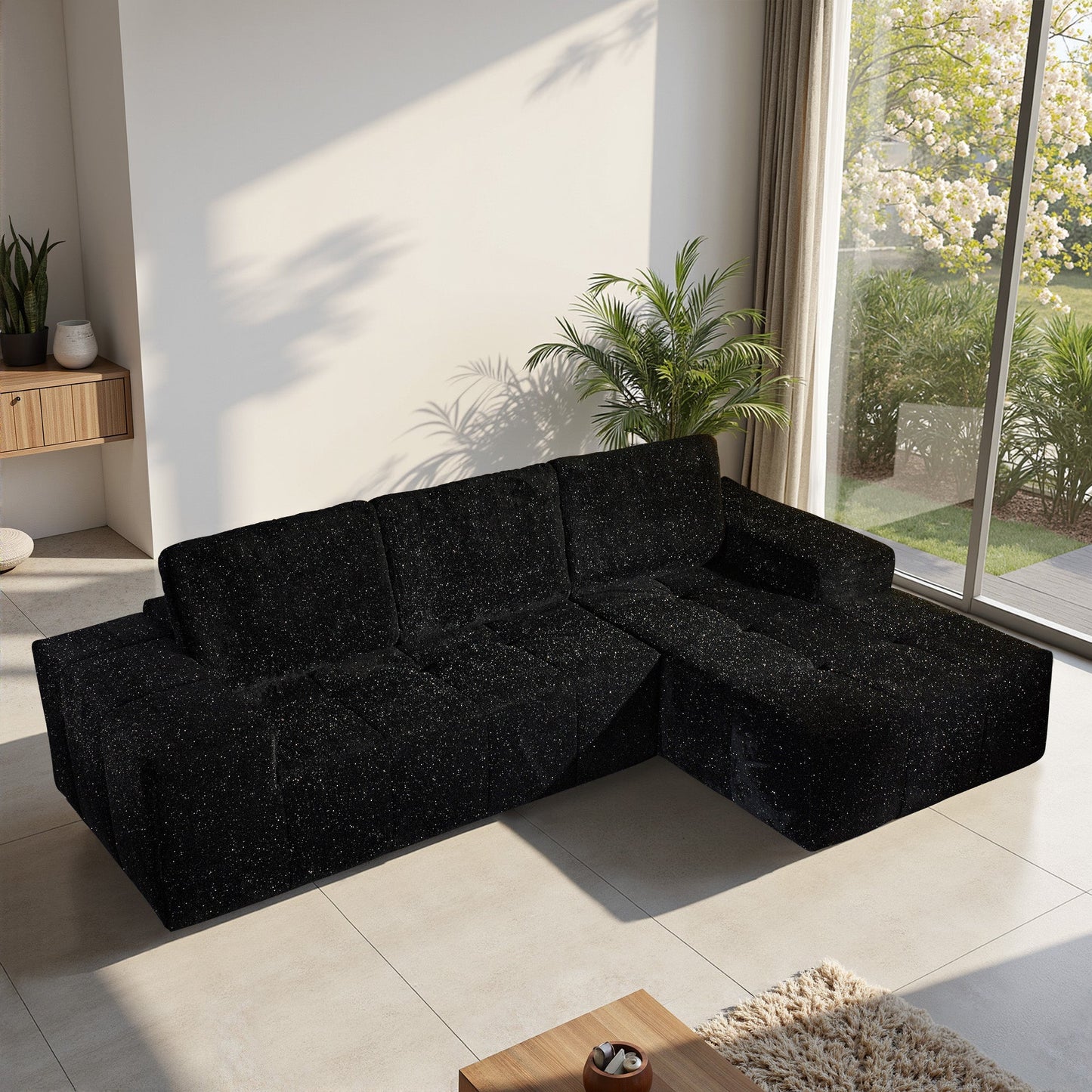 114" Cloud Sectional Sofa - L-Shaped Faux Leather Modular Couch with Deep Seat Chaise