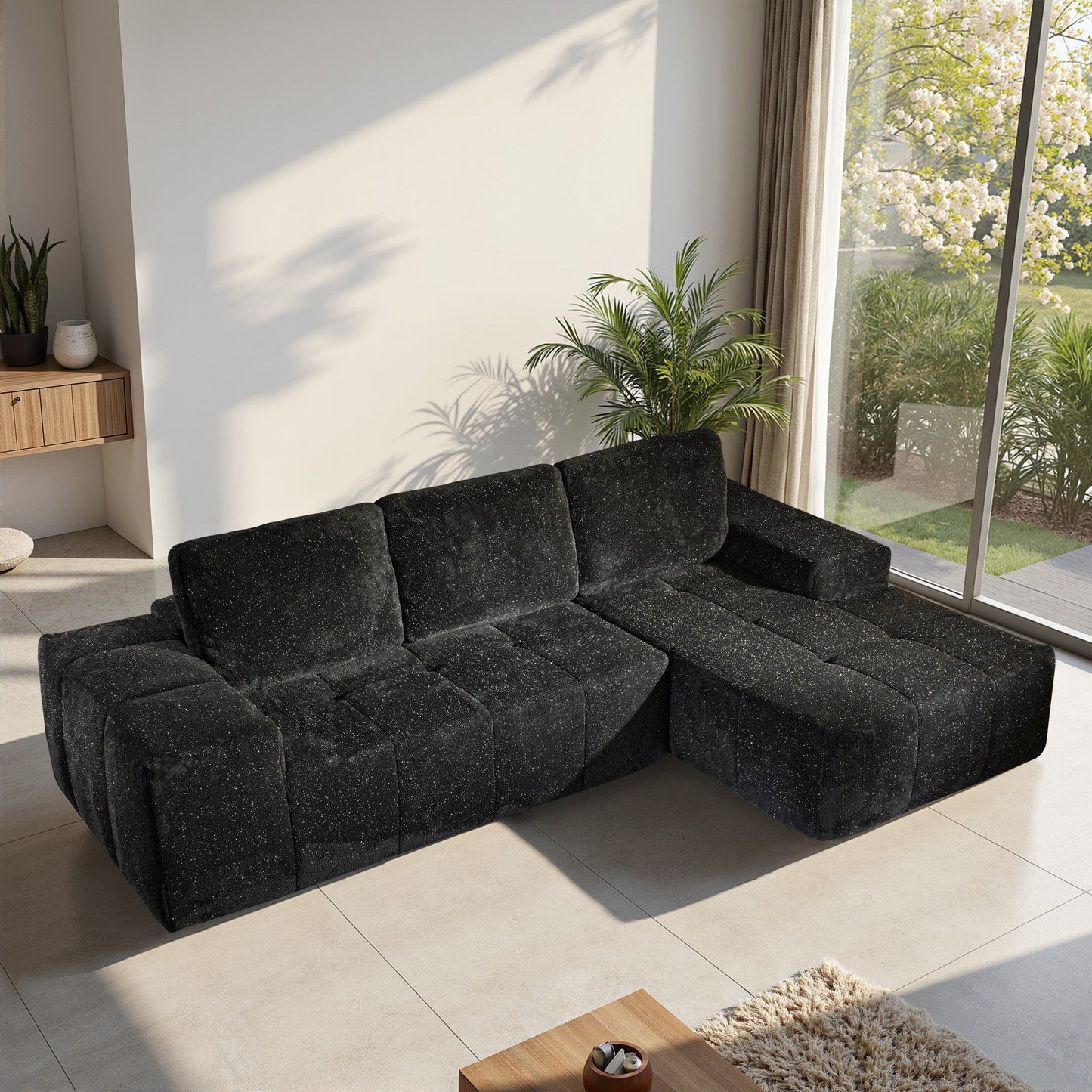 114" Cloud Sectional Sofa - L-Shaped Faux Leather Modular Couch with Deep Seat Chaise
