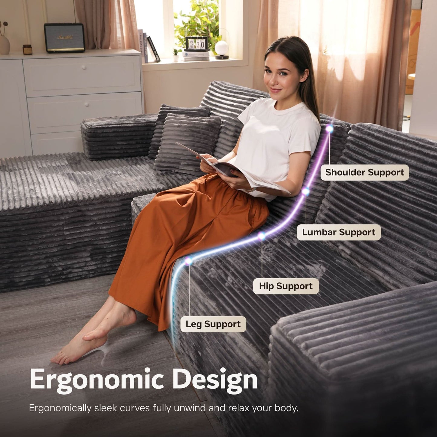 Modular Sectional Cloud Couch, Plush Corduroy Sofa with Memory Foam, No Assembly