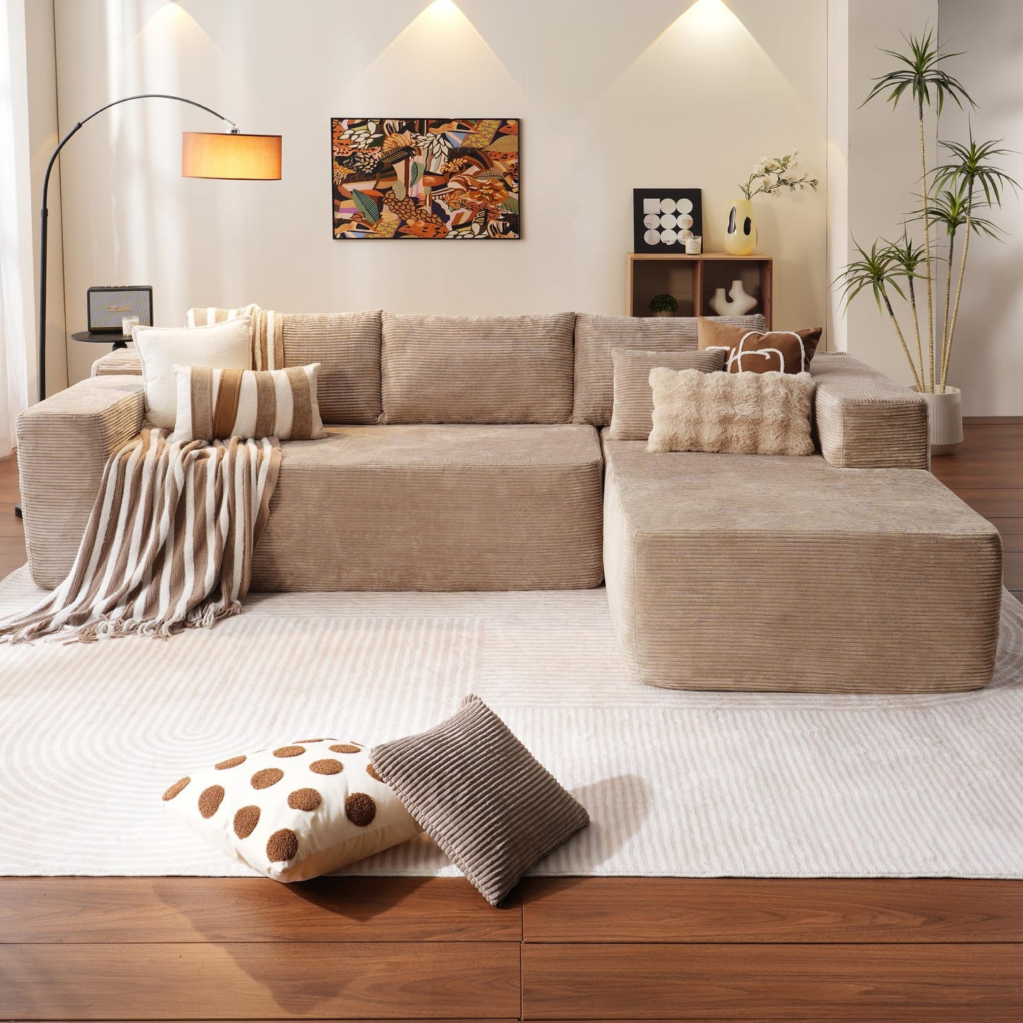 104" L-Shape Modular Couch with Chaise,Corduroy Fabric,No Assembly Required