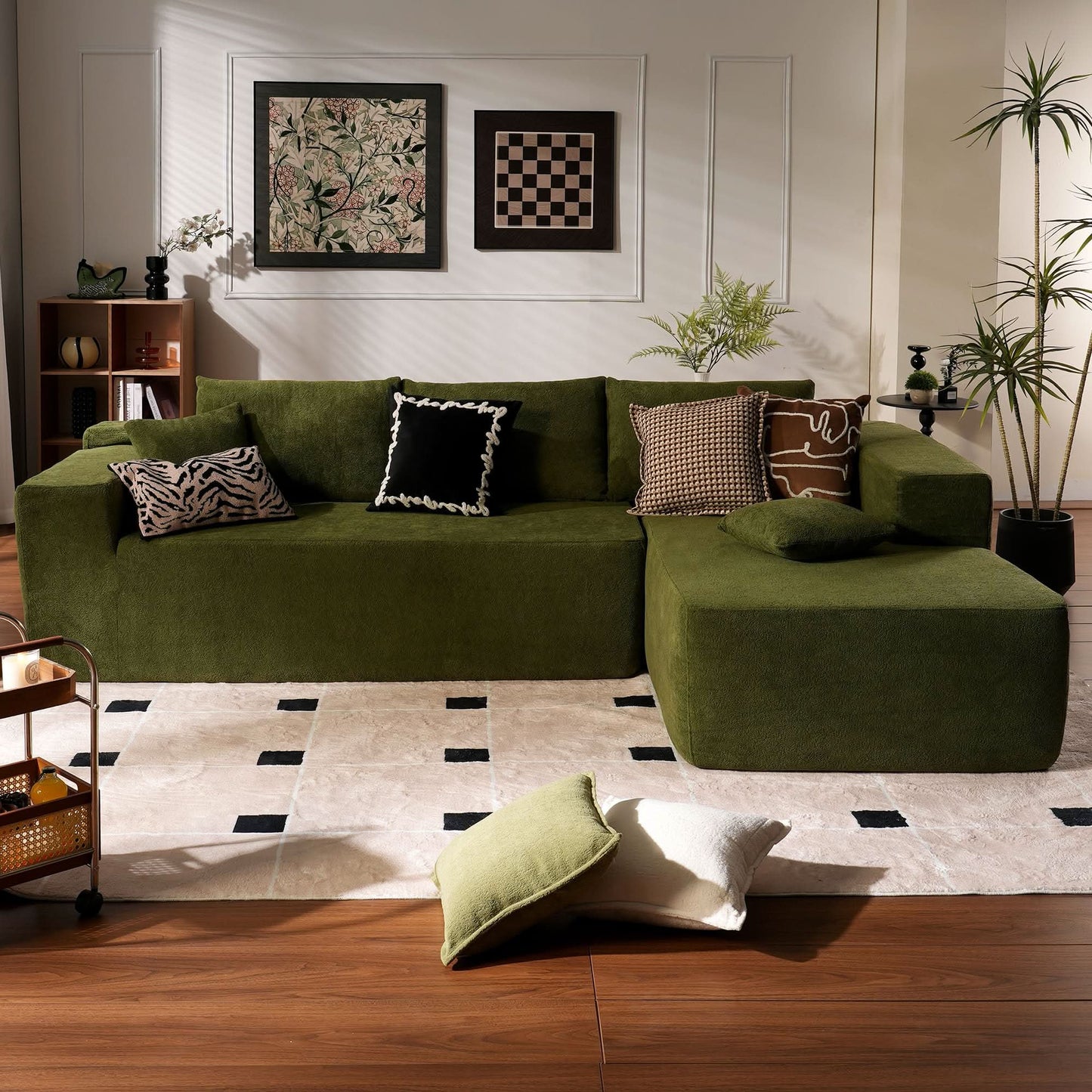 104" L-Shape Modular Couch with Chaise,Cloud Velvet Fabric,No Assembly Required