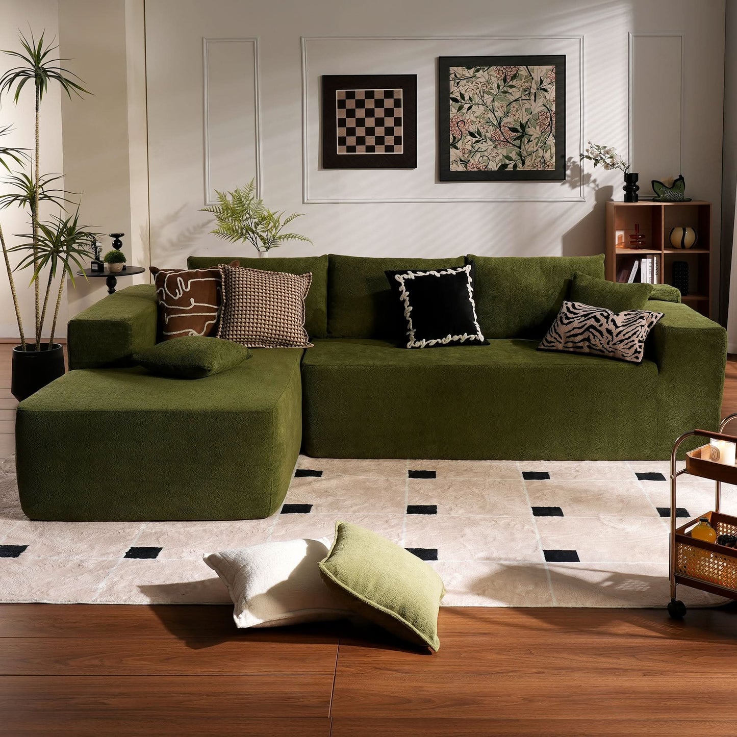 104" L-Shape Modular Couch with Chaise,Cloud Velvet Fabric,No Assembly Required