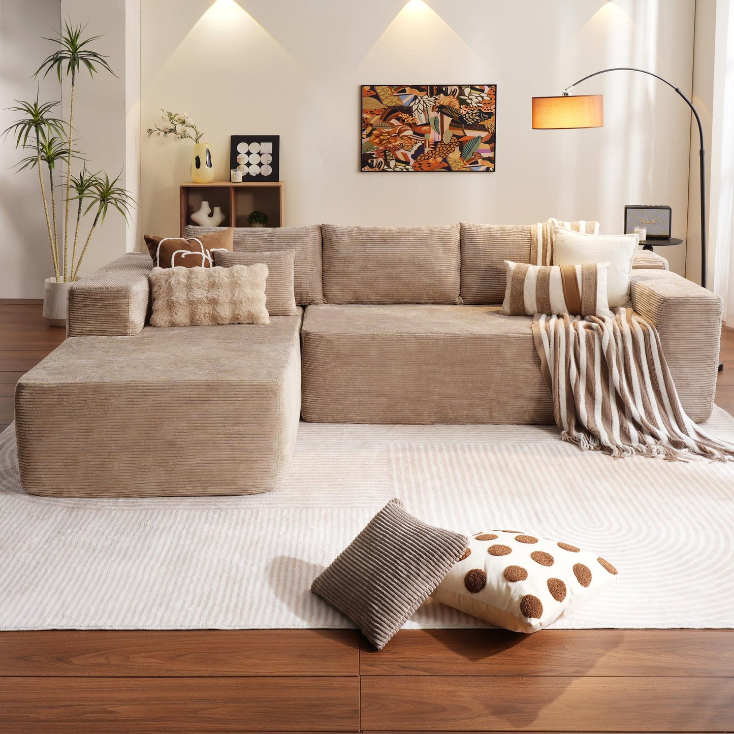 104" L-Shape Modular Couch with Chaise,Corduroy Fabric,No Assembly Required