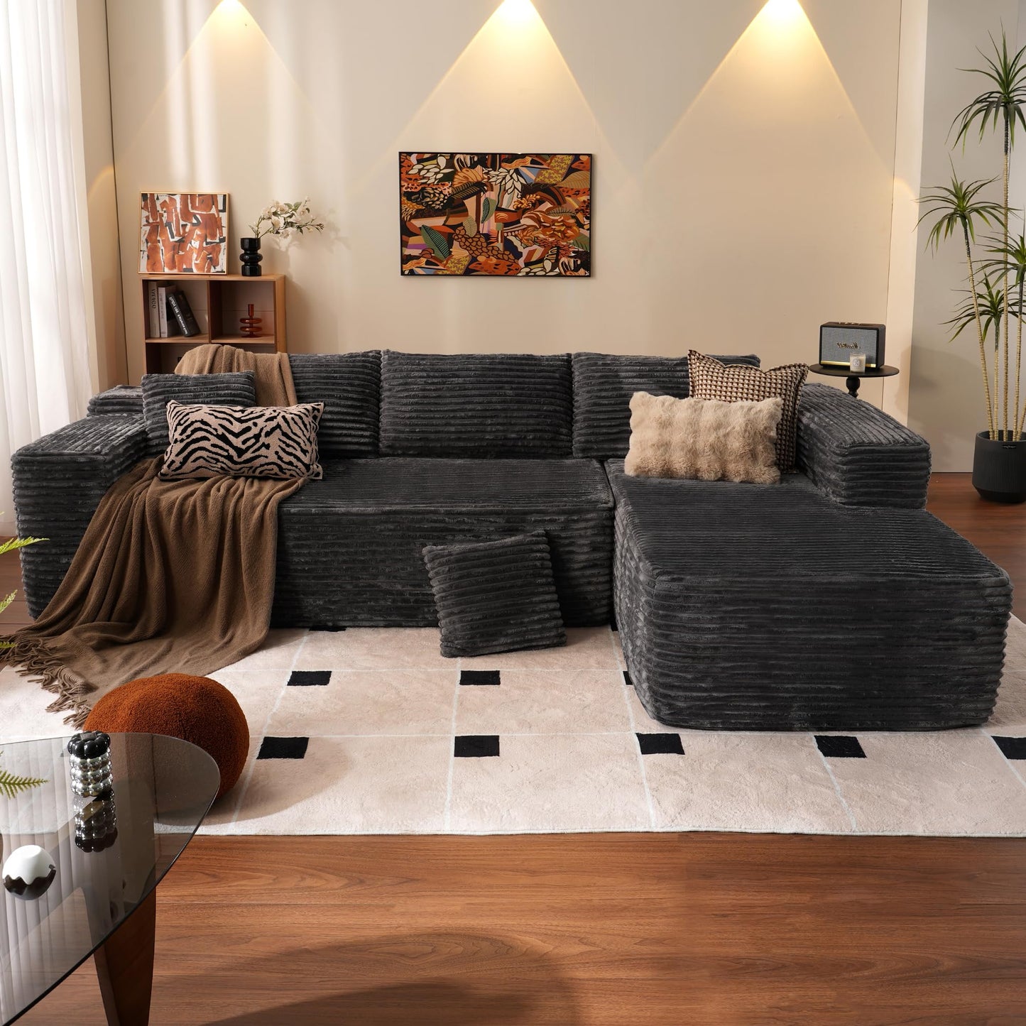 104" L-Shape Modular Couch with Chaise,Corduroy Fabric,No Assembly Required