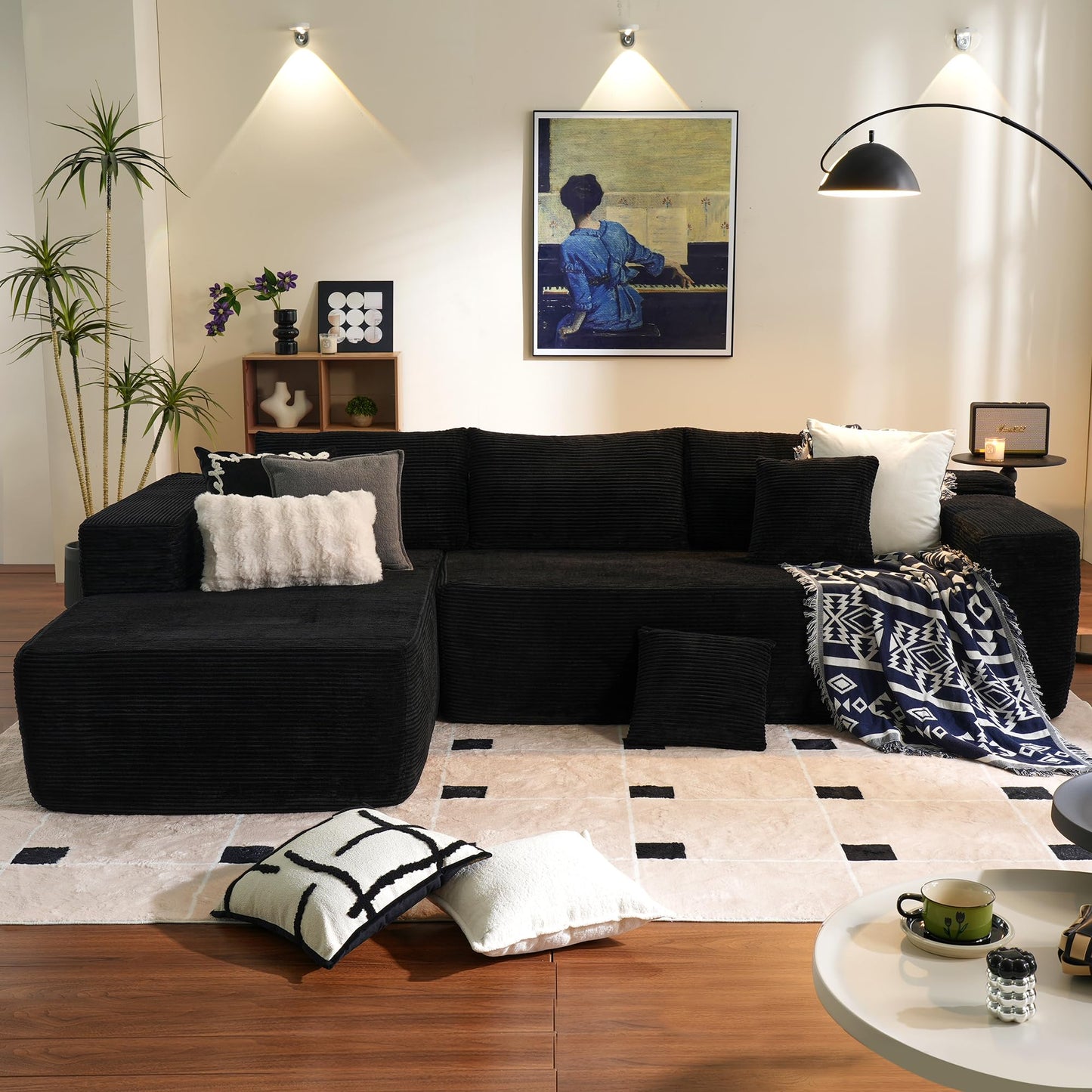 104" L-Shape Modular Couch with Chaise,Corduroy Fabric,No Assembly Required