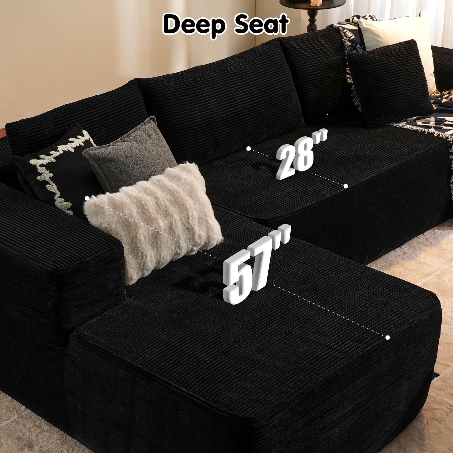 104" L-Shape Modular Couch with Chaise,Corduroy Fabric,No Assembly Required