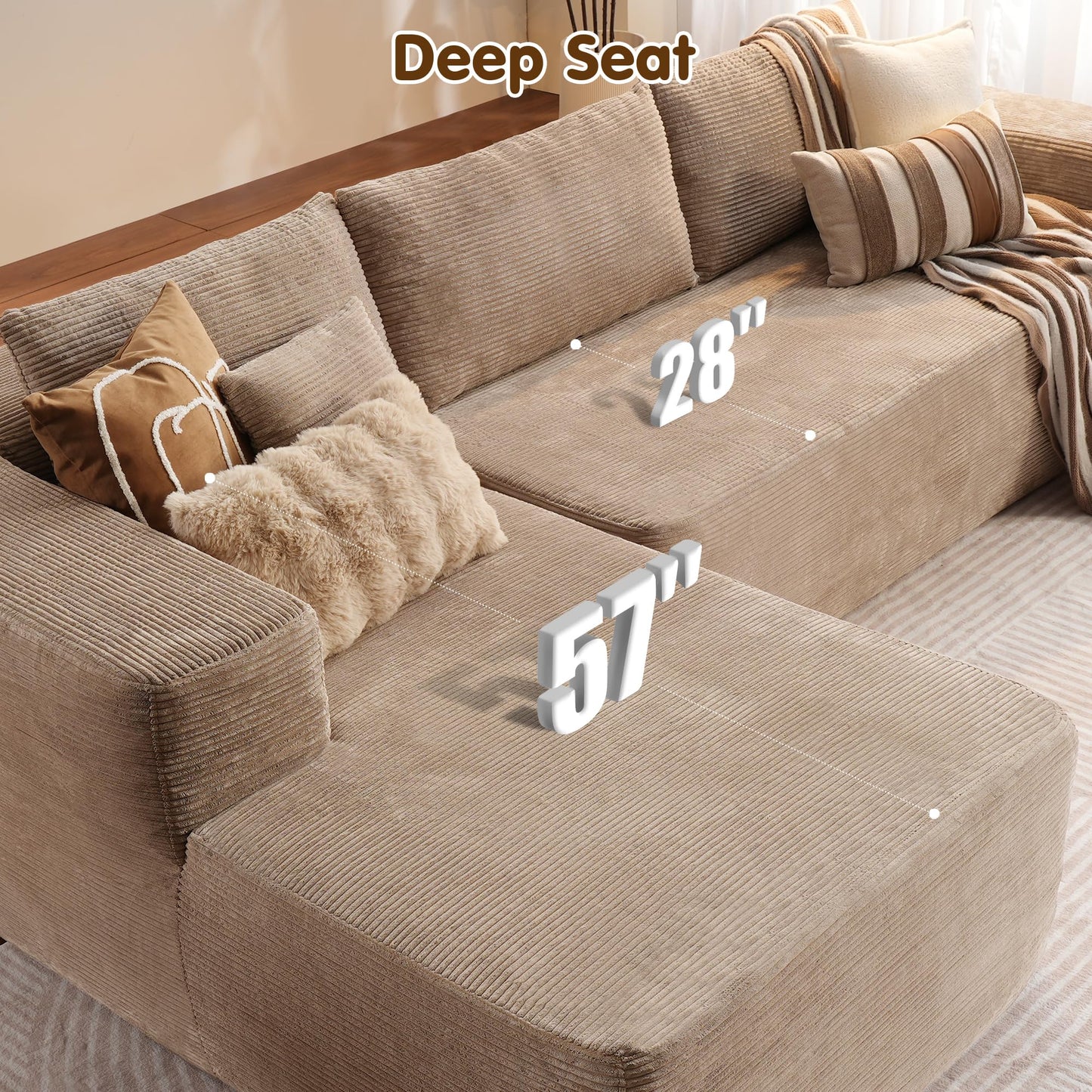 104" L-Shape Modular Couch with Chaise,Corduroy Fabric,No Assembly Required