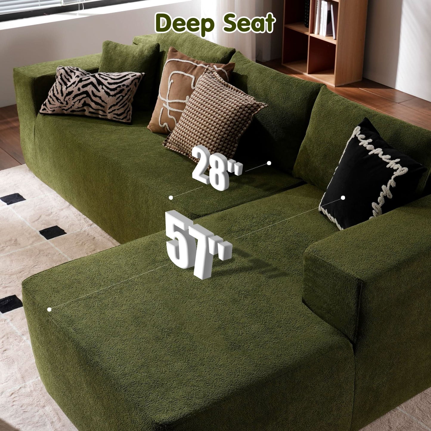 104" L-Shape Modular Couch with Chaise,Cloud Velvet Fabric,No Assembly Required