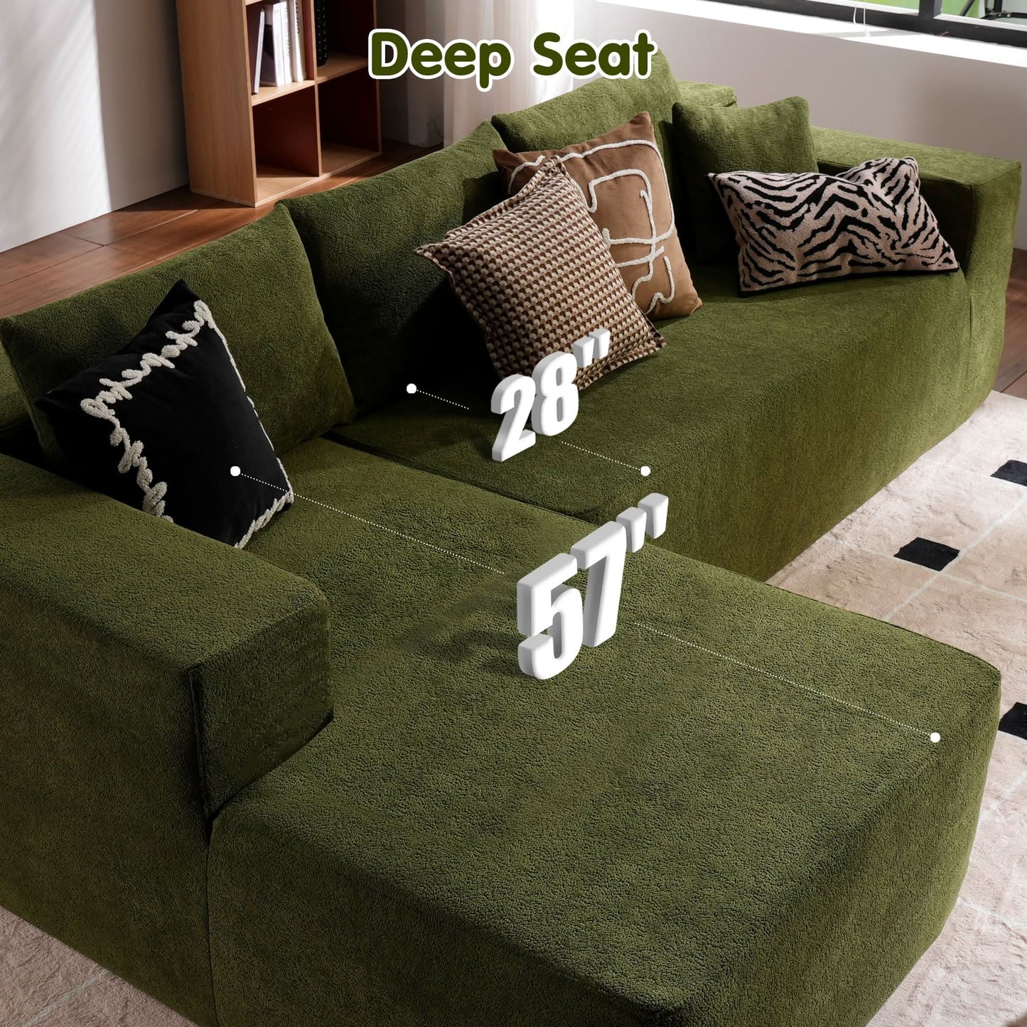 104" L-Shape Modular Couch with Chaise,Cloud Velvet Fabric,No Assembly Required