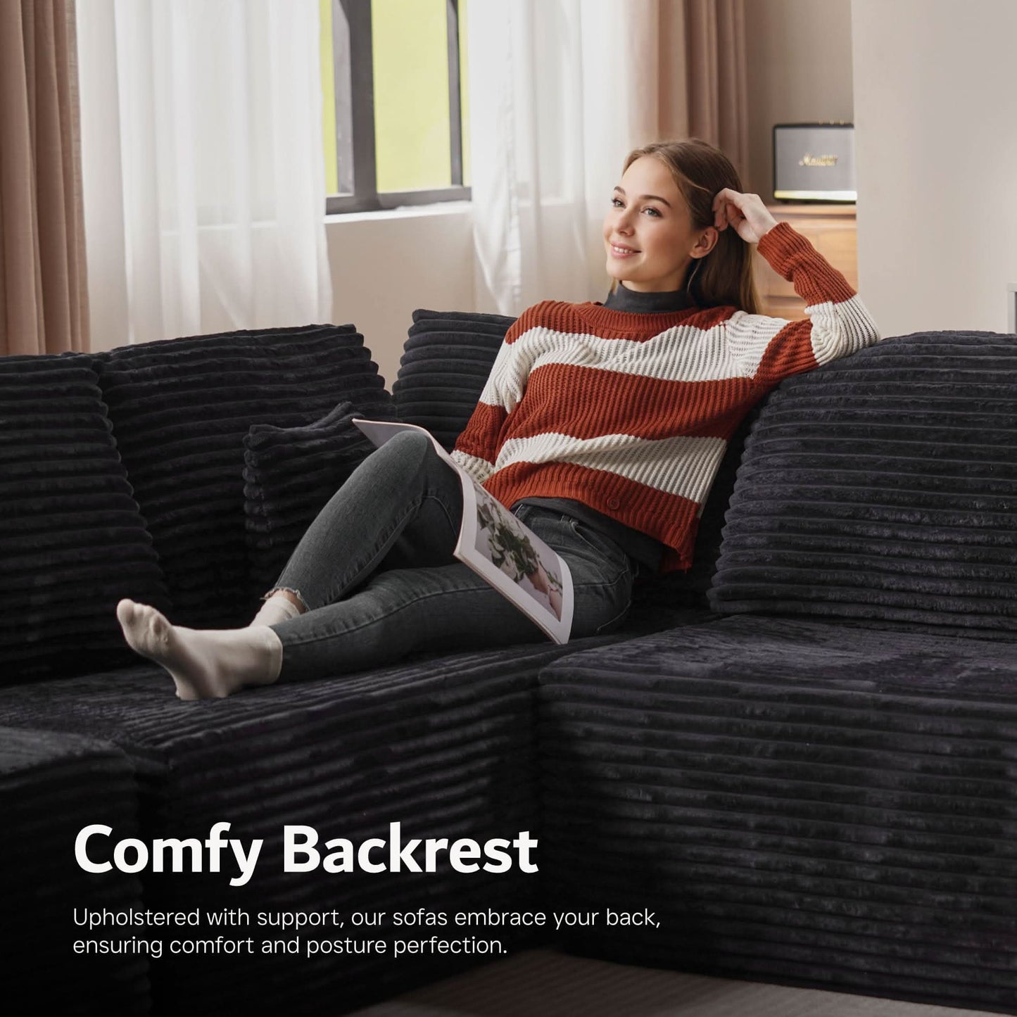 Modular Sectional Cloud Couch, Plush Corduroy Sofa with Memory Foam, No Assembly