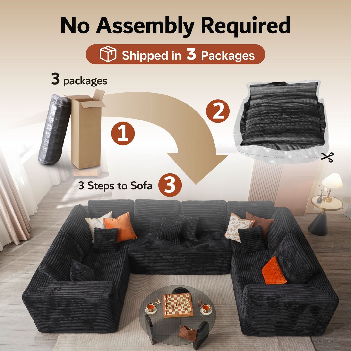 Modular Sectional Cloud Couch, Plush Corduroy Sofa with Memory Foam, No Assembly