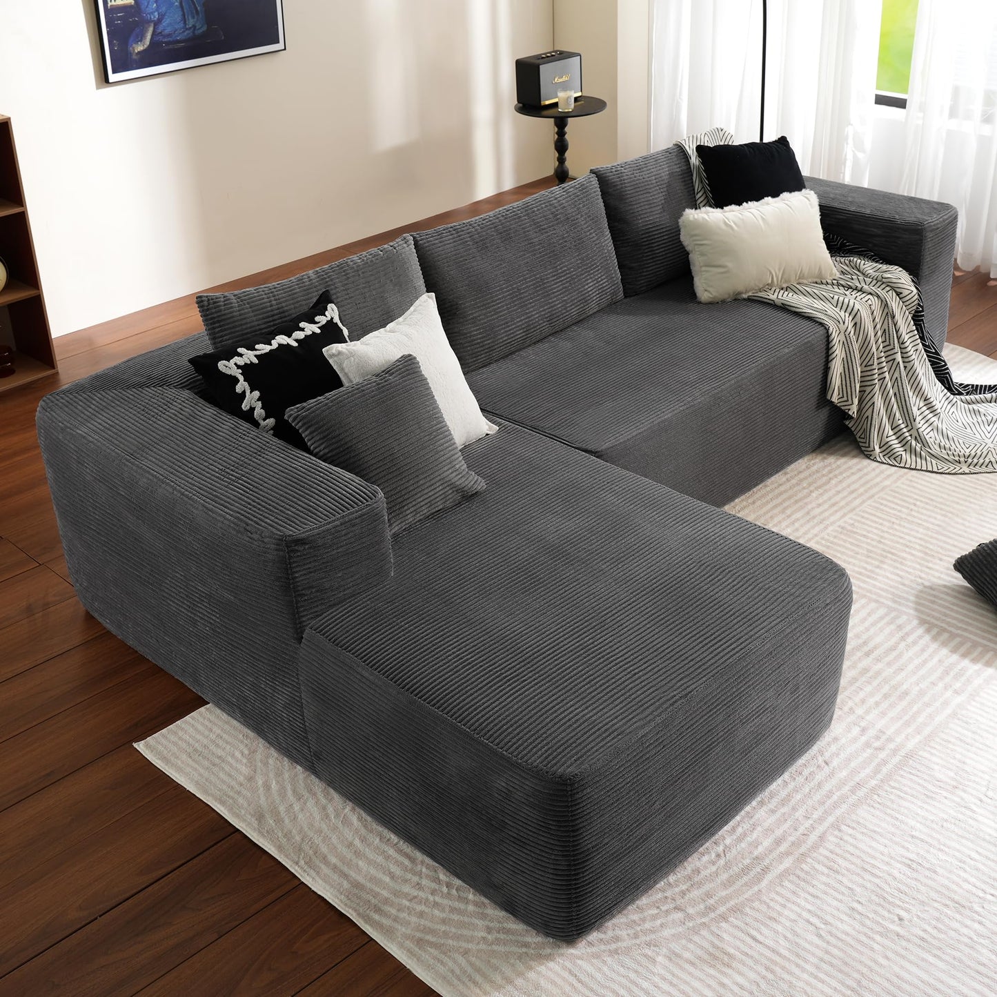 104" L-Shape Modular Couch with Chaise,Corduroy Fabric,No Assembly Required