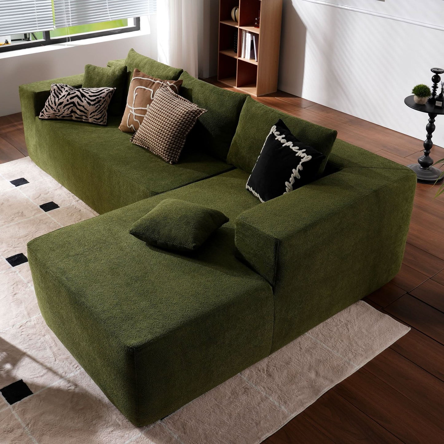 104" L-Shape Modular Couch with Chaise,Cloud Velvet Fabric,No Assembly Required