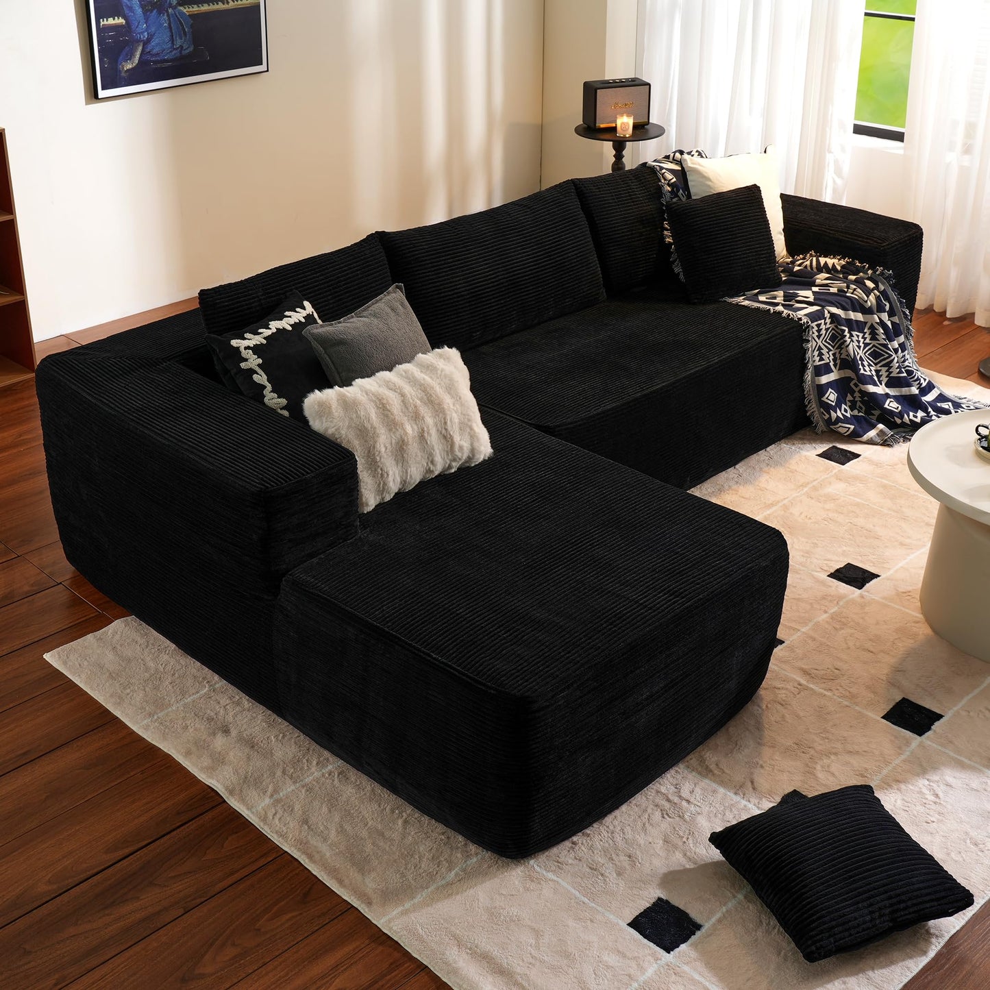 104" L-Shape Modular Couch with Chaise,Corduroy Fabric,No Assembly Required