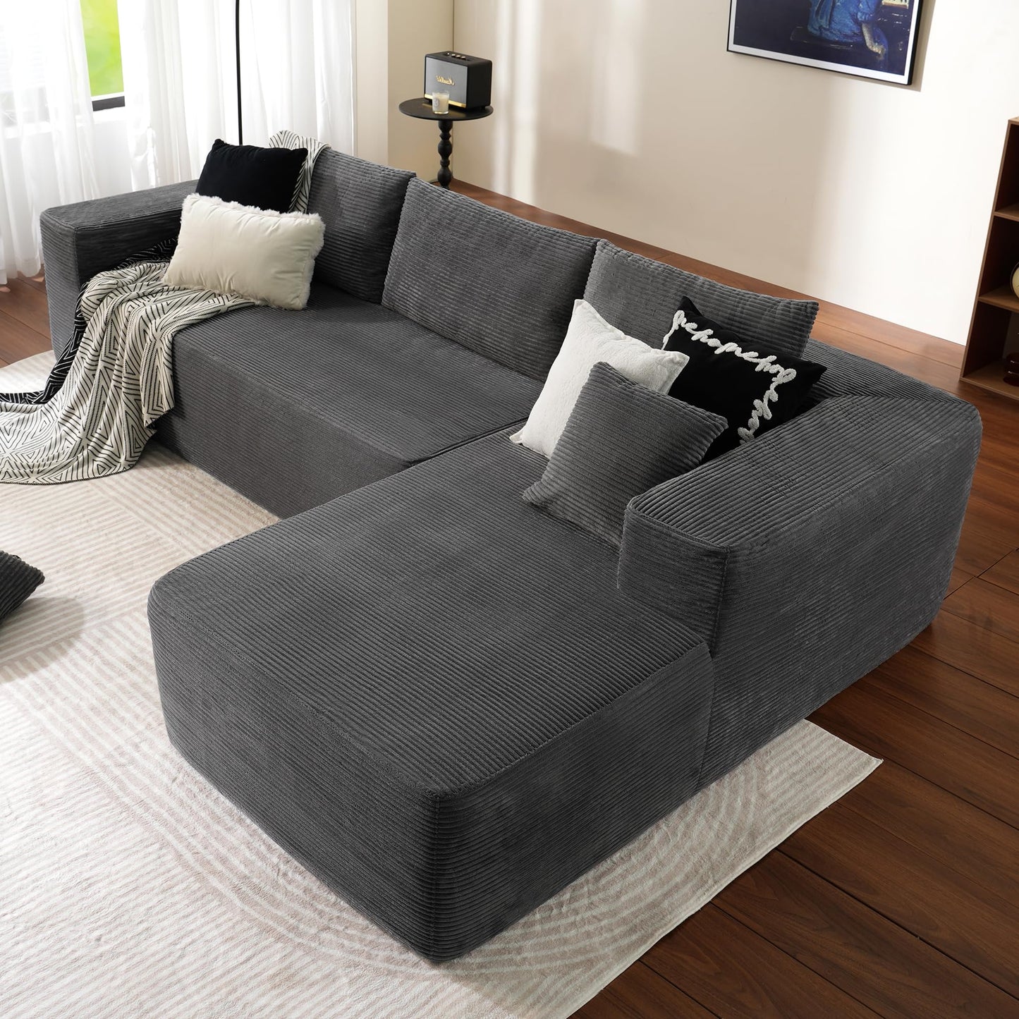 104" L-Shape Modular Couch with Chaise,Corduroy Fabric,No Assembly Required
