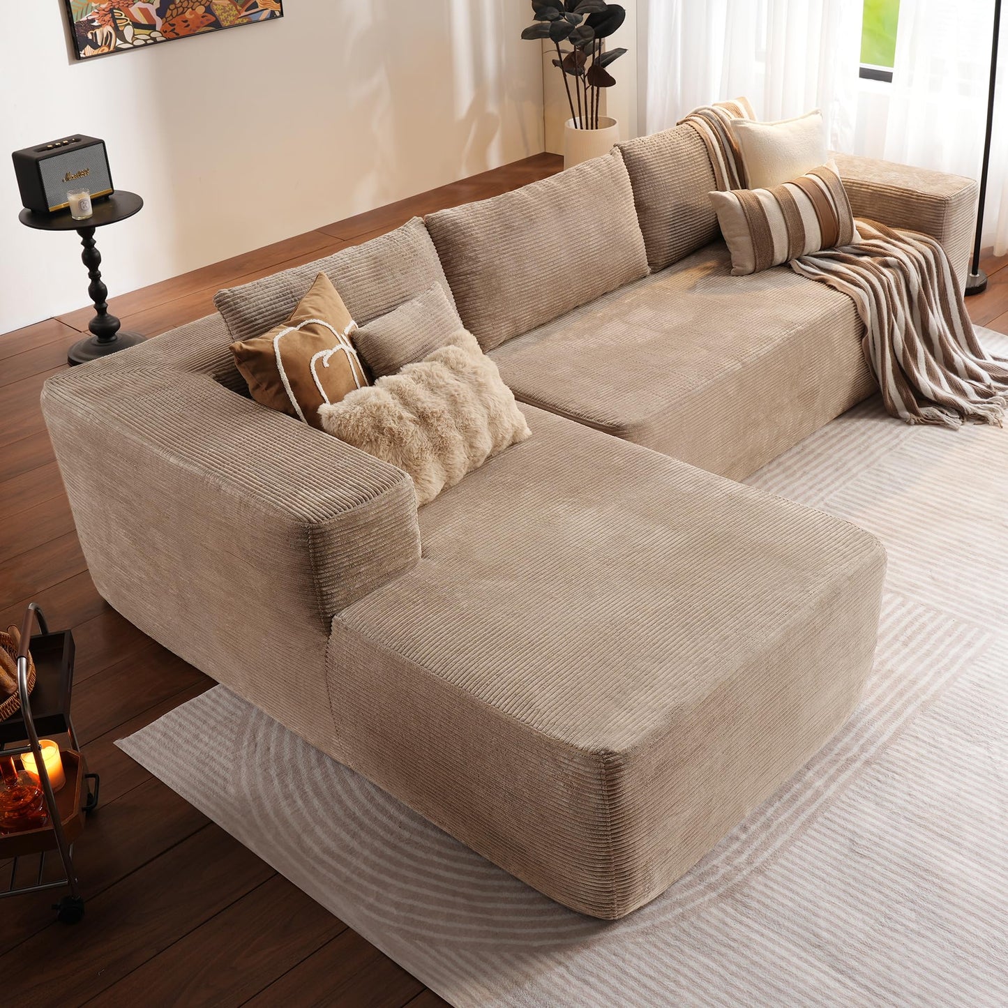 104" L-Shape Modular Couch with Chaise,Corduroy Fabric,No Assembly Required