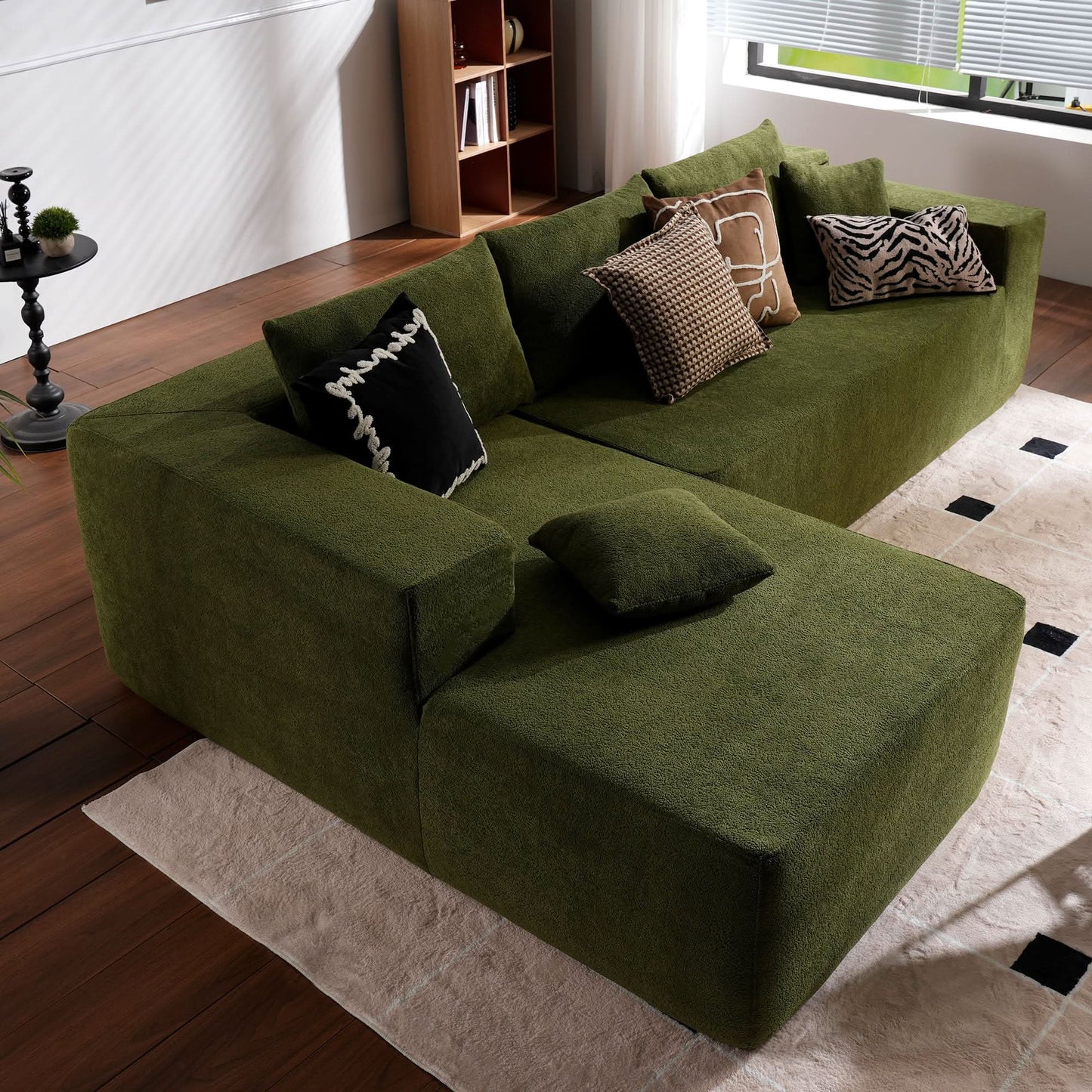 104" L-Shape Modular Couch with Chaise,Cloud Velvet Fabric,No Assembly Required