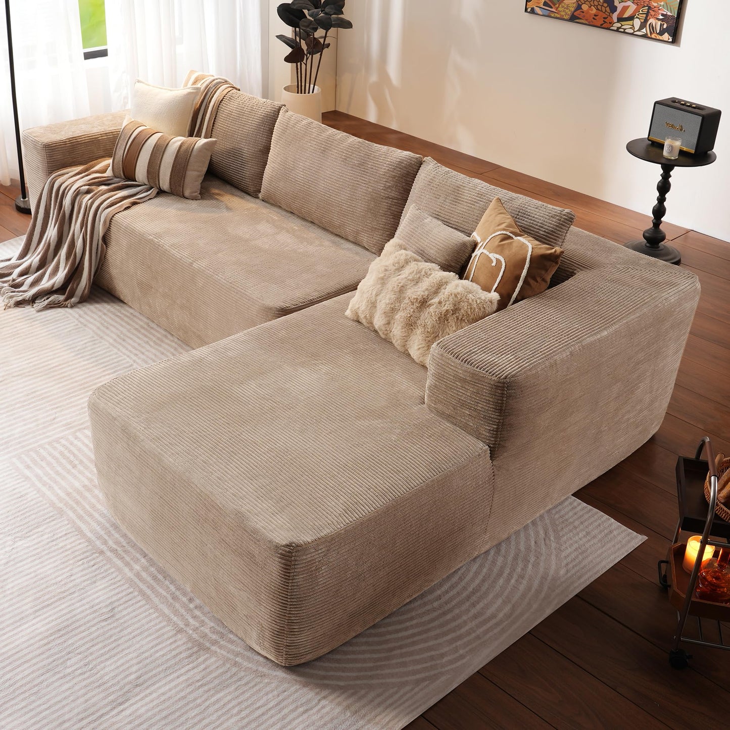 104" L-Shape Modular Couch with Chaise,Corduroy Fabric,No Assembly Required