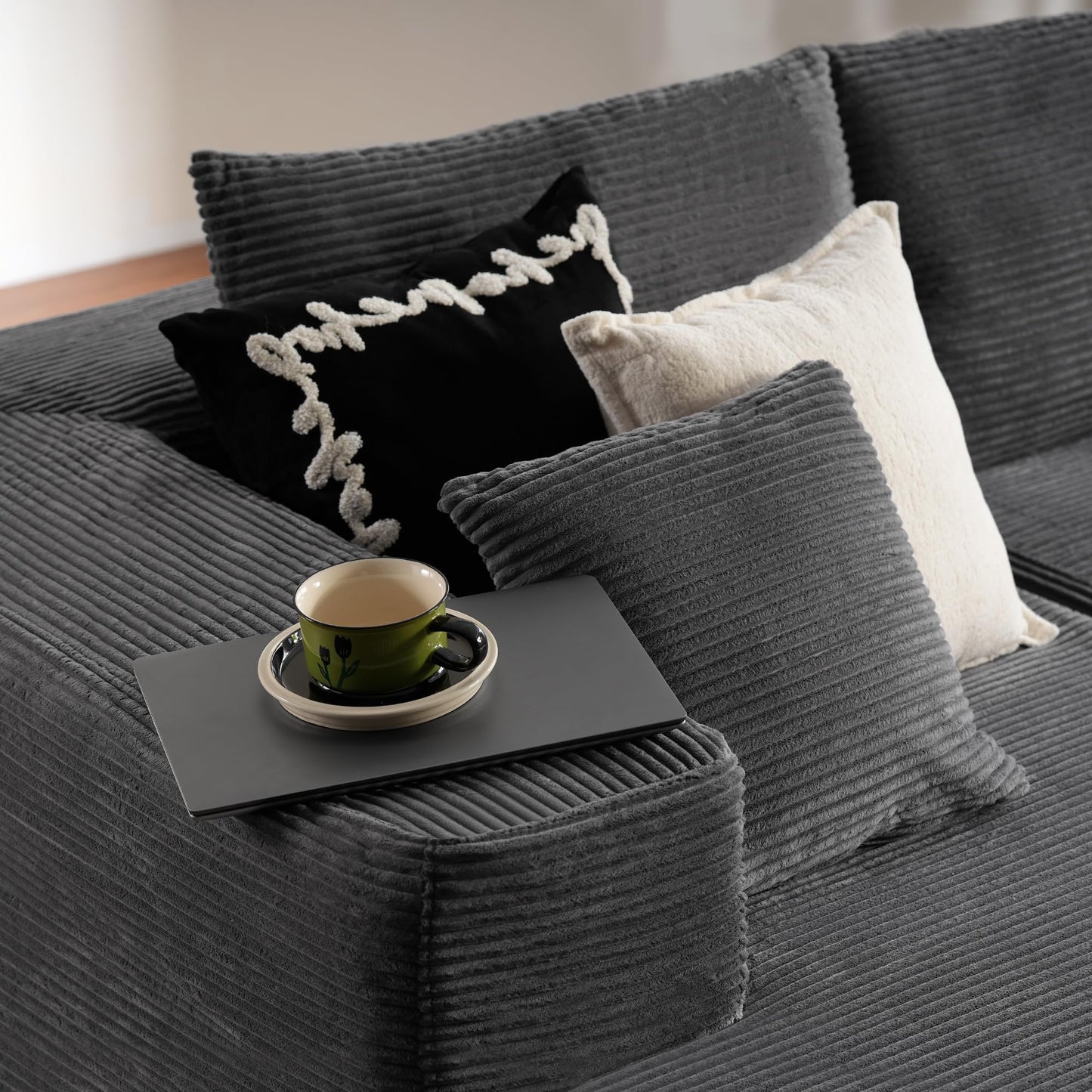 104" L-Shape Modular Couch with Chaise,Corduroy Fabric,No Assembly Required