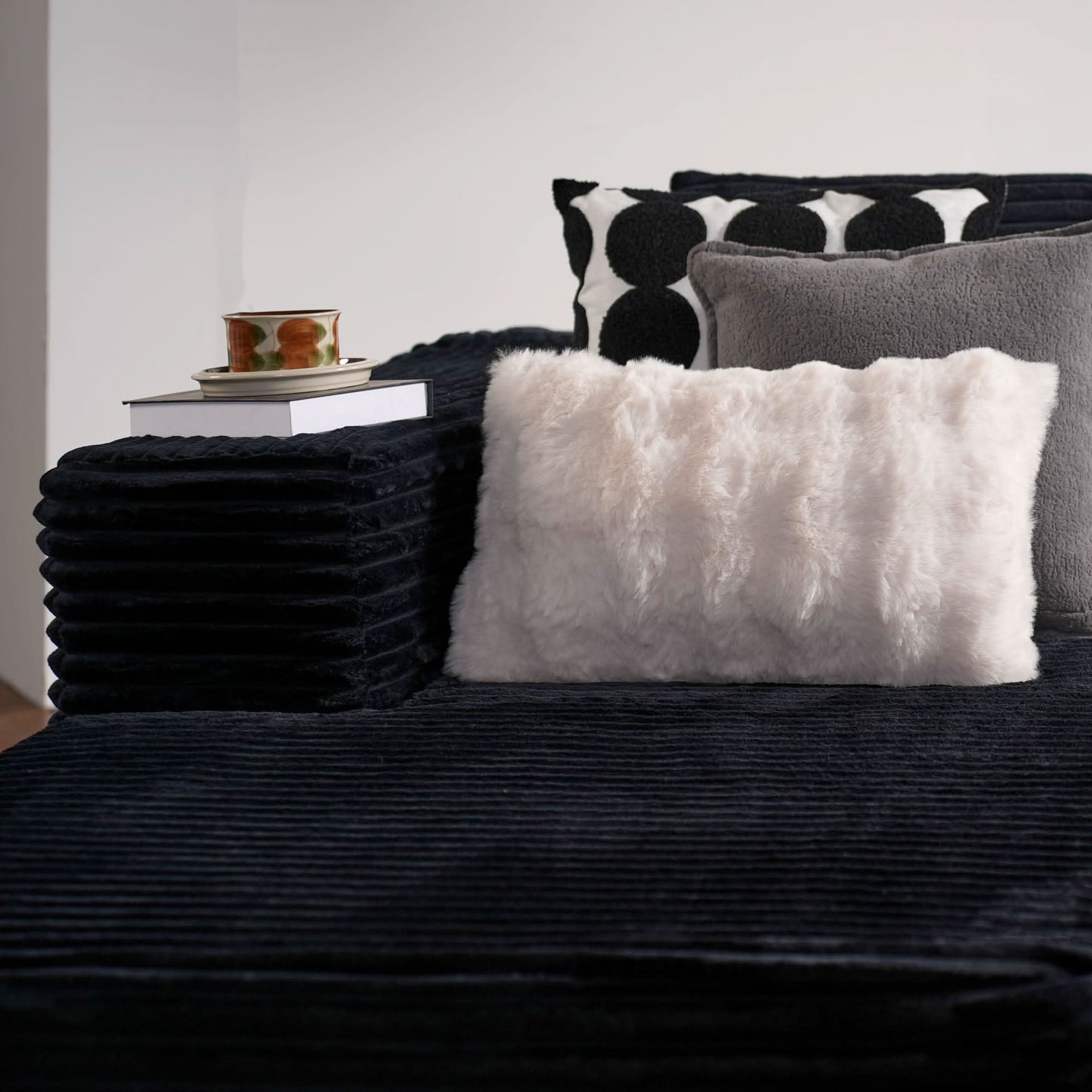 104" L-Shape Modular Couch with Chaise, Plush Corduroy Fabric, No Assembly Required
