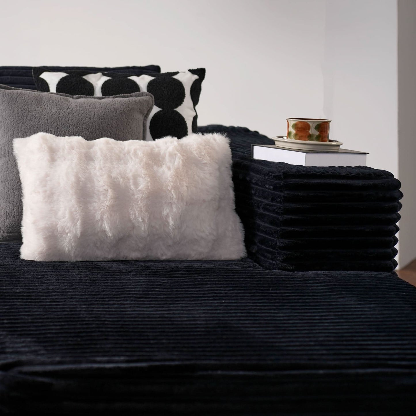 104" L-Shape Modular Couch with Chaise, Plush Corduroy Fabric, No Assembly Required