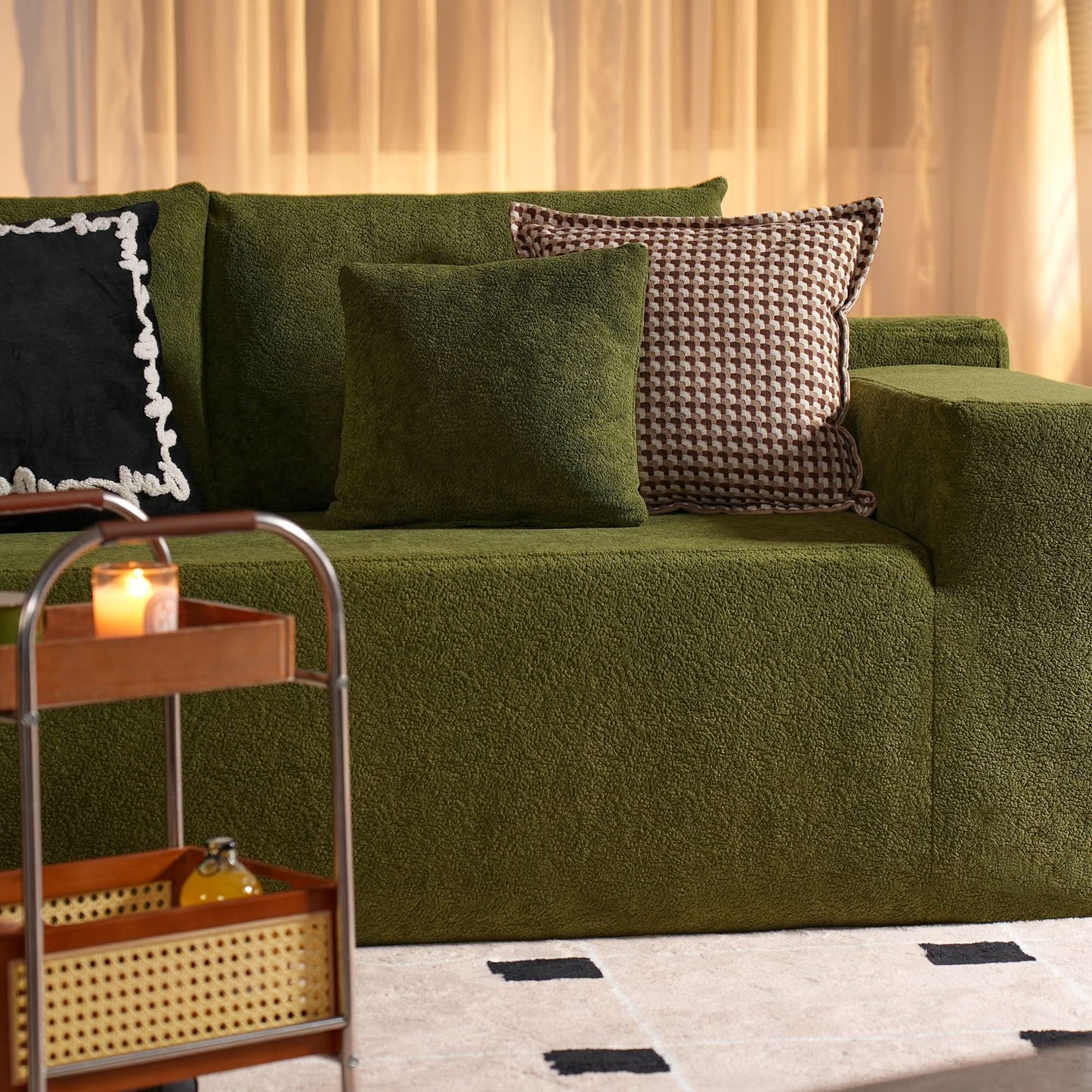 104" L-Shape Modular Couch with Chaise,Cloud Velvet Fabric,No Assembly Required