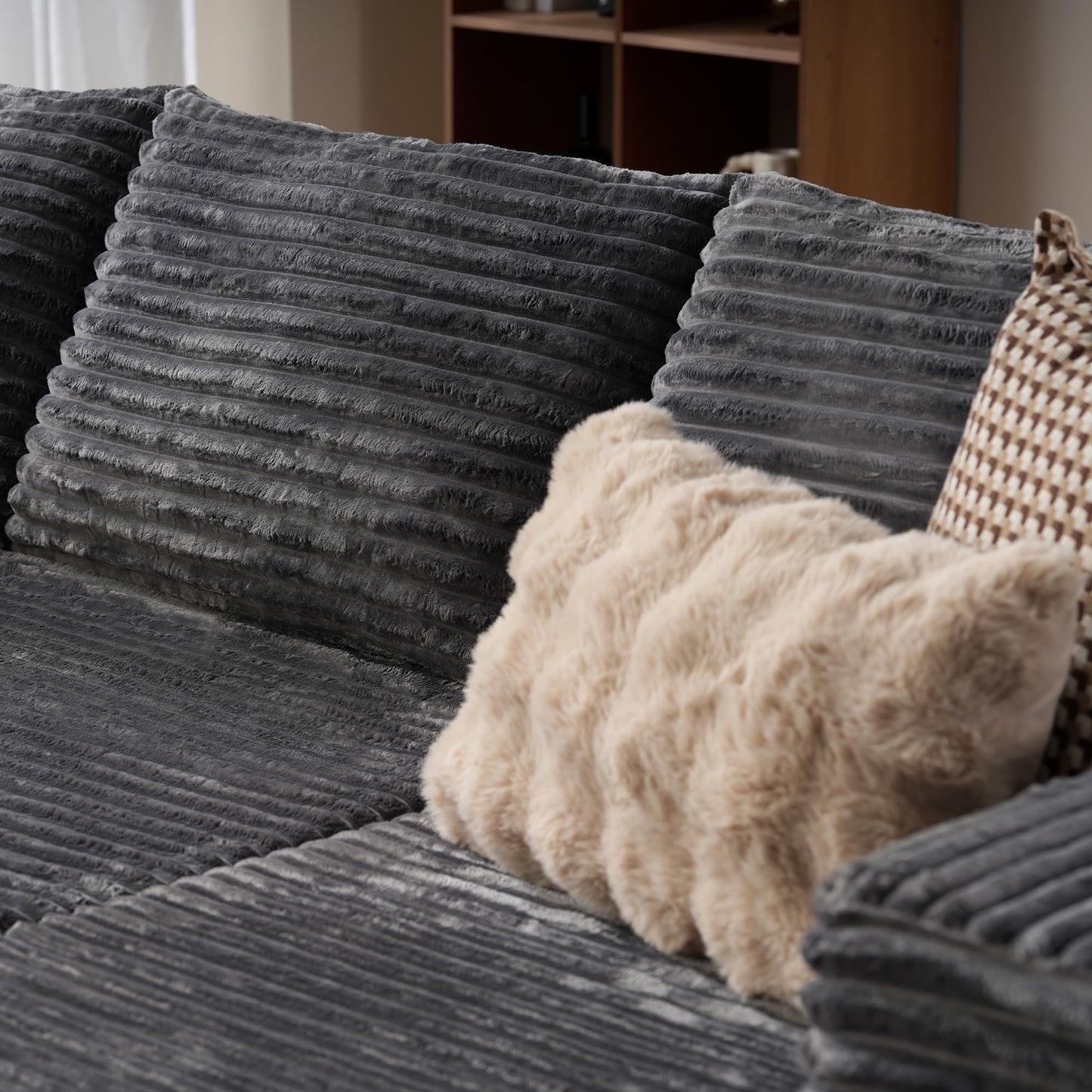 104" L-Shape Modular Couch with Chaise,Corduroy Fabric,No Assembly Required
