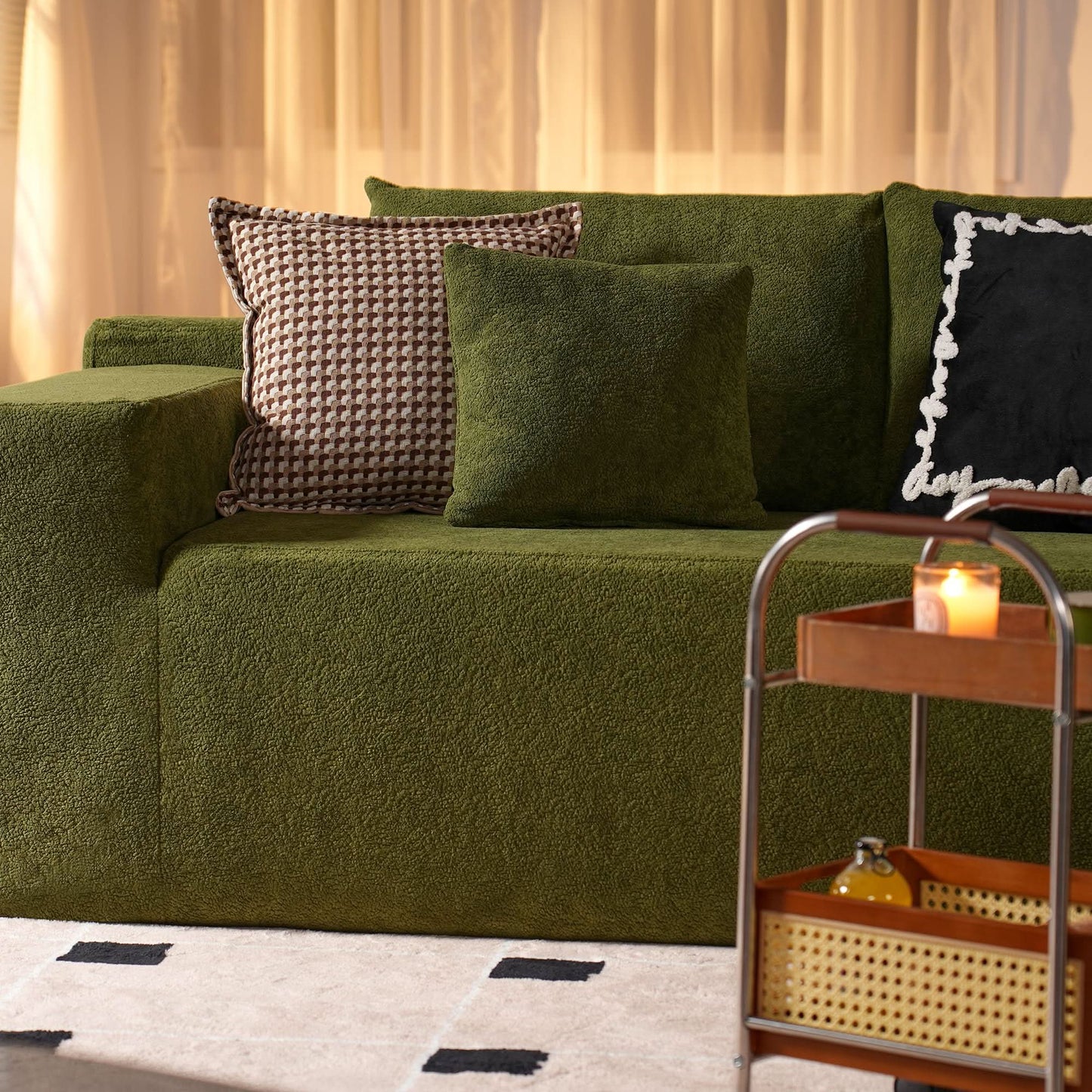 104" L-Shape Modular Couch with Chaise,Cloud Velvet Fabric,No Assembly Required