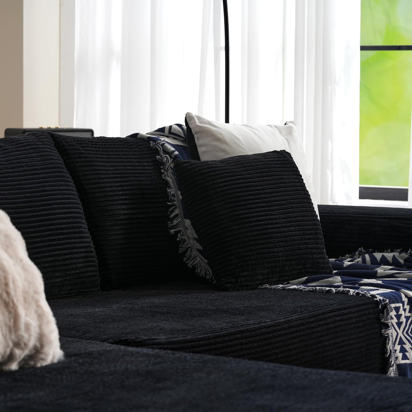104" L-Shape Modular Couch with Chaise,Corduroy Fabric,No Assembly Required