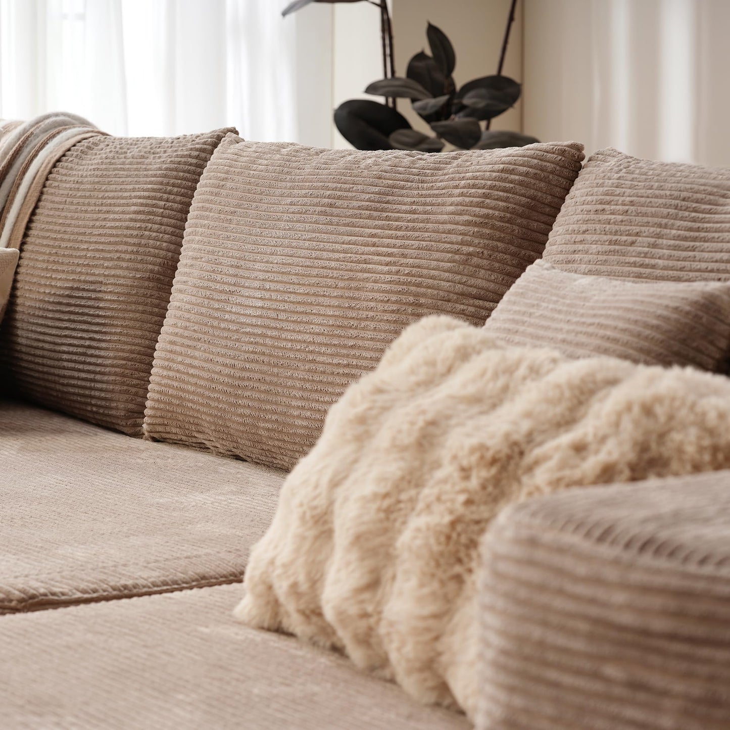 104" L-Shape Modular Couch with Chaise,Corduroy Fabric,No Assembly Required